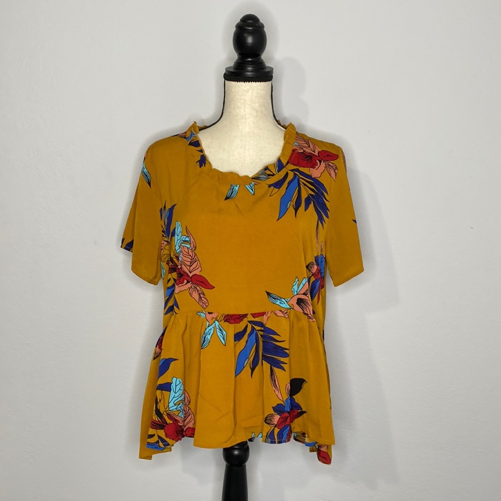 SHEIN Women Relaxed Fit Short Sleeve Floral Babydoll Blouse Top XL EUC
